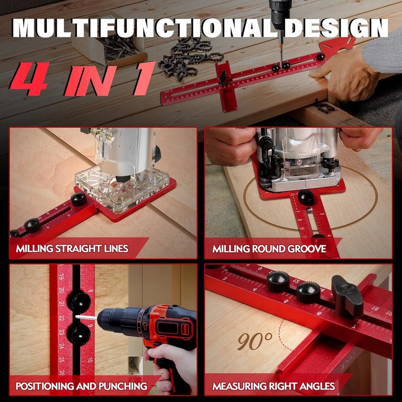 Sigerio New 4 in 1 Router Milling Groove Bracket, Aluminum Alloy Router Circle Cutting Jig, Multifunctional RouterGuide for Cutting Circles, Adjustable RouterJig Tool for Woodworking (Rose Red) - Image 5